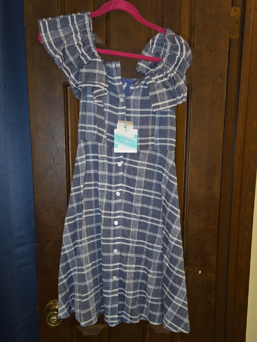 Umgee Navy and White Plaid Midi Dress